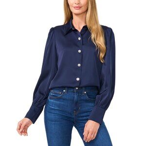 CeCe Women's Rhinestone-Button Blouse Blue Navy Size XL MSRP $89